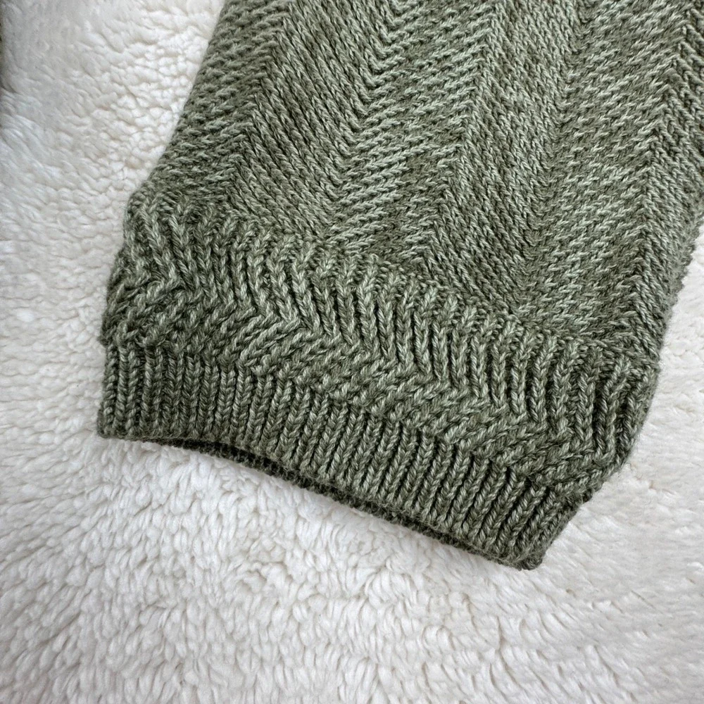 Vintage Chaps Men's L Olive Green Cotton Crew Neck Herringbone Knit Sweater 90's